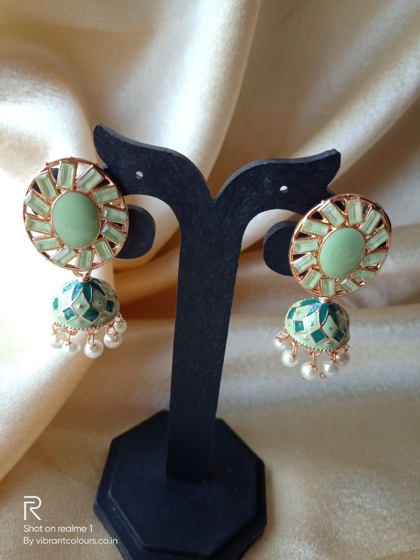 Green Ekta Jhumkis - Vibrant Colours