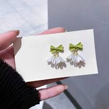 Green Bow Bell Earrings