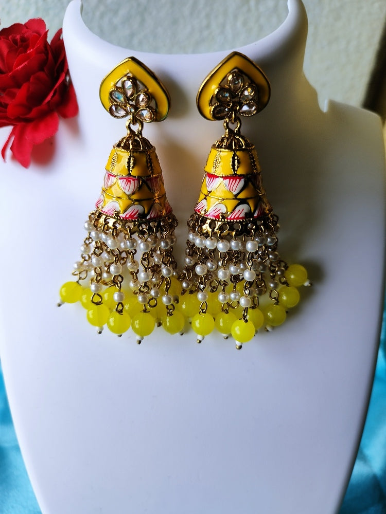 Yellow Aditi Jhumkis - Vibrant Colours