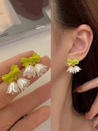 Green Bow Bell Earrings