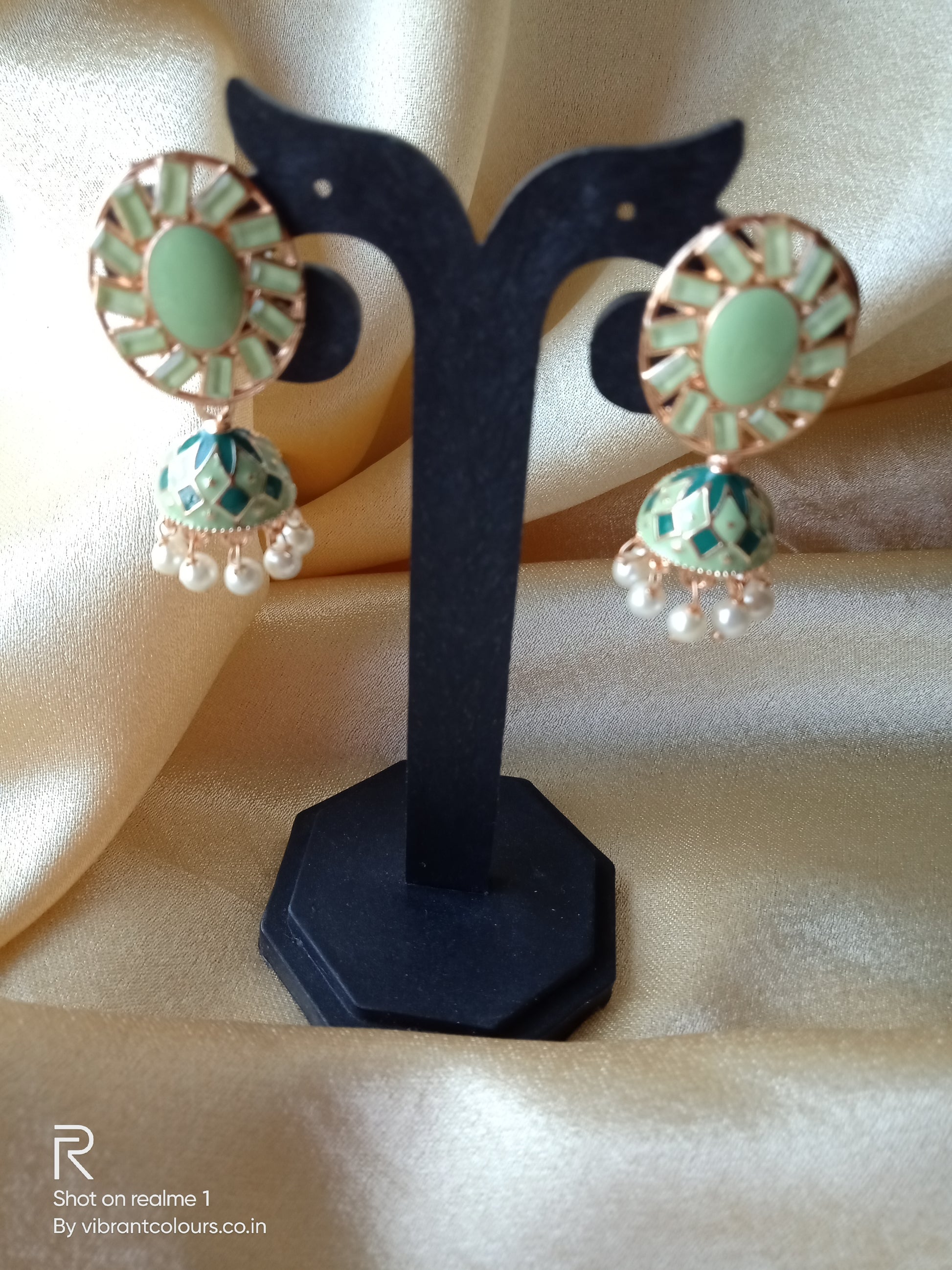 Green Ekta Jhumkis - Vibrant Colours