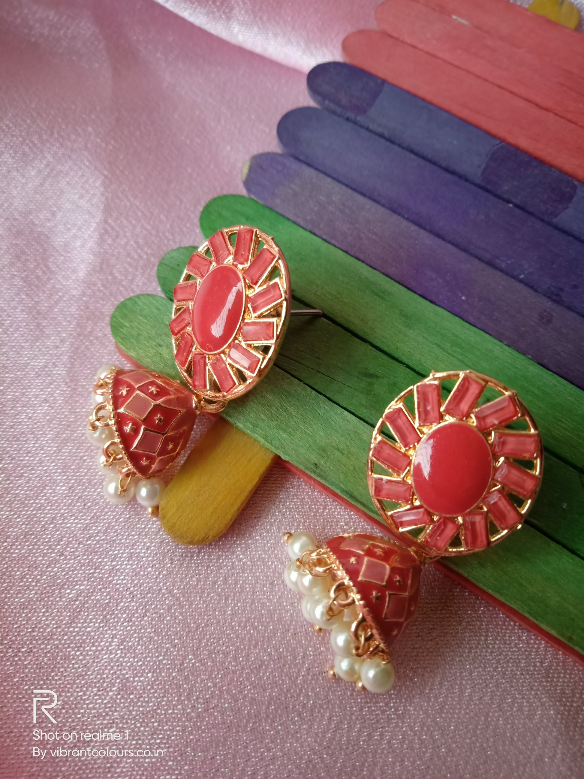 Red Ati Jhumkis - Vibrant Colours