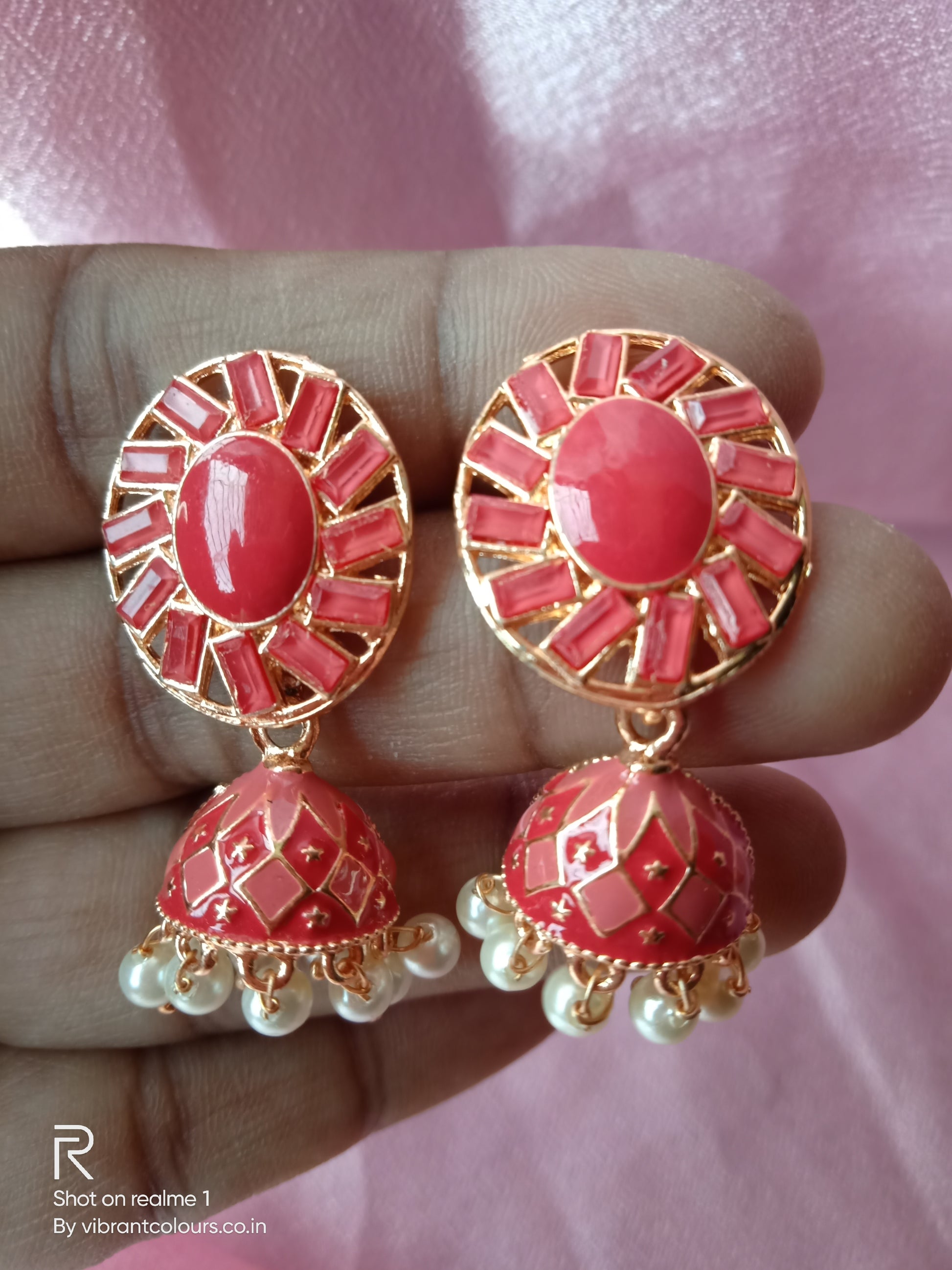 Red Ati Jhumkis - Vibrant Colours