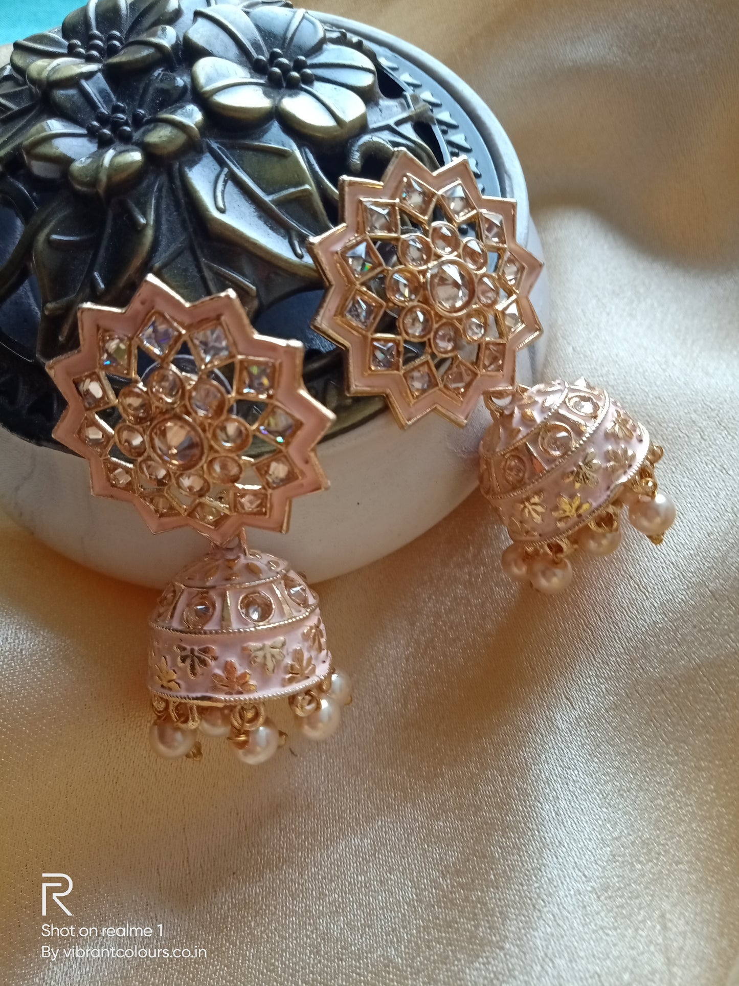 Ivory Sitara Jhumkis - Vibrant Colours